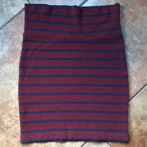 Navy Blue/ Maroon Short Striped Skirt